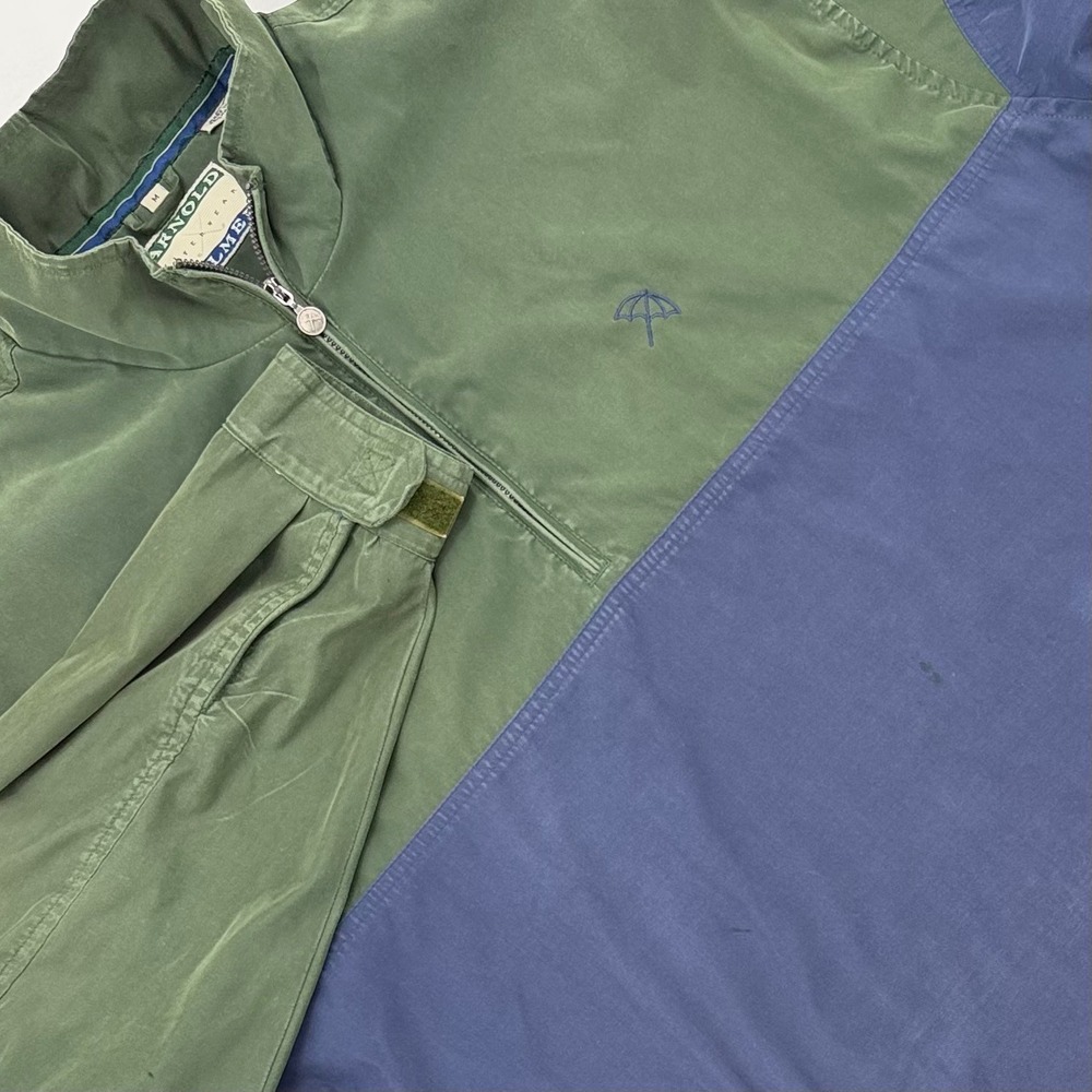 Arnold Palmer Windbreaker Mens Medium Green Navy Colorblock 1/4 Zip